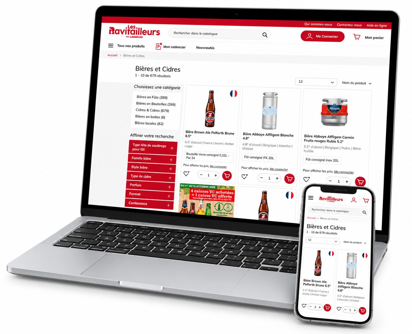Le portail clients des Ravitailleurs, sur ordinateur et sur téléphone.
